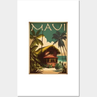 Maui Island Hawaii Vintage Travel Art Poster Posters and Art